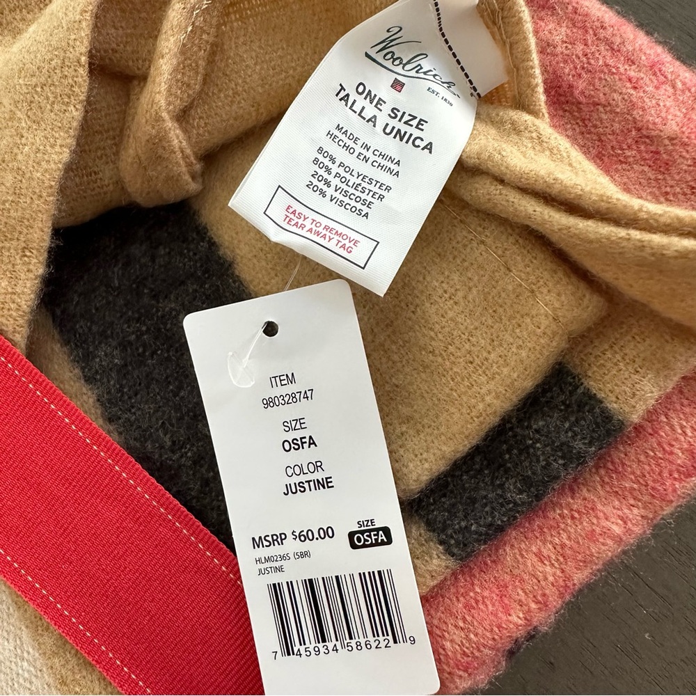 WOOLRICH Cozy Blanket Wrap Scarf Plaid One Size Color Justine New - Picture 5 of 5
